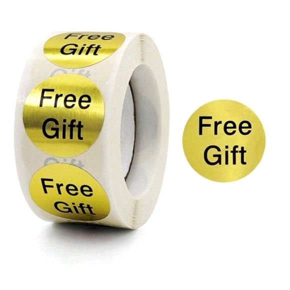 🔹️500pcs/Roll Gold "FREE GIFT" Stickers 1 inch ✨️ - Picture 1 of 5